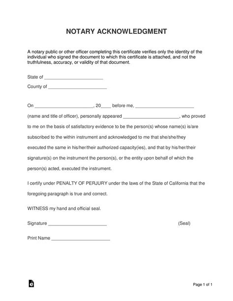 Free Notary Acknowledgment Forms Pdf Word Eforms Free Fillable
