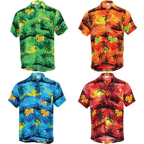 Hawaiian Shirt Mens Short Sleeve Palm Trees Party Aloha Beach Stag Ebay