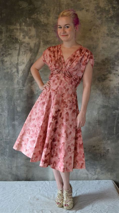 1950s Petal Print Tea Dress Pink Tea Party Tea Party Dress Tea Dress