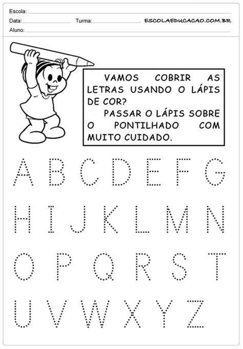 Alfabeto Pontilhado Vamos Cobrir As Letras Tarefas Para Educação