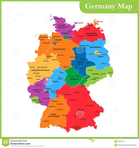 Szczegółowa Mapa Niemcy Z Regionami Stany Lub Miasta Capitals