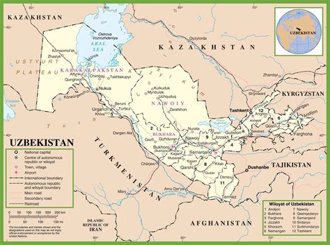 Uzbekistan Politico Sulla Mappa Mappa Dell Uzbekistan Politico Asia Centrale Asia