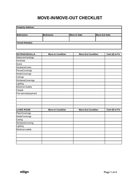 Free Move Inmove Out Checklist Form Pdf Word