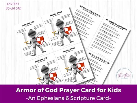 Armor Of God Prayer Card For Kids Armour Of God Scripture Etsy