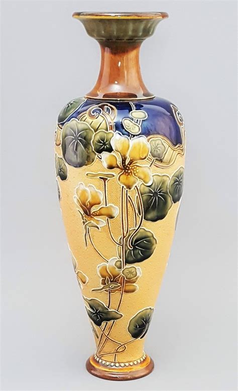 Tall High Art Nouveau Royal Doulton Slaters Stoneware Vase C1910 32cm Crystal Glassware Clear