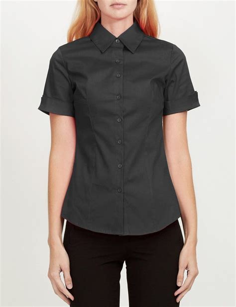Short Sleeve Stretch Button Down Cotton Shirt Women Shirts Blouse