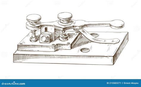 Sketch Of Old Telegraph Machine In Vintage Style Antique Morse Code Device For Communication