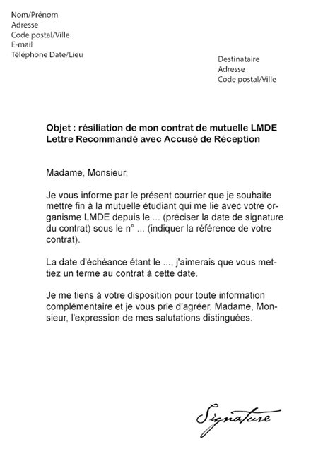 Lettre De R Siliation Mutuelle Lmde Mod Le De Lettre