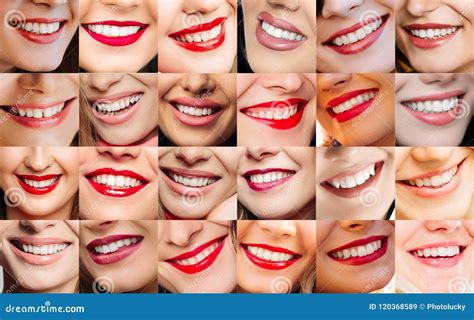 Collage Of Differents Female Smile With Tooth And Red Lips Stock Image