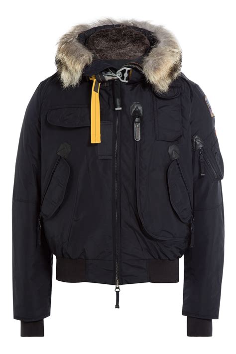 Parajumpers Down Bomber Jacket With Fur Trimmed Hood Blue In Black