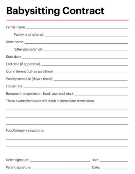 Free Child Care Daycare And Babysitting Contract Templates Word Pdf