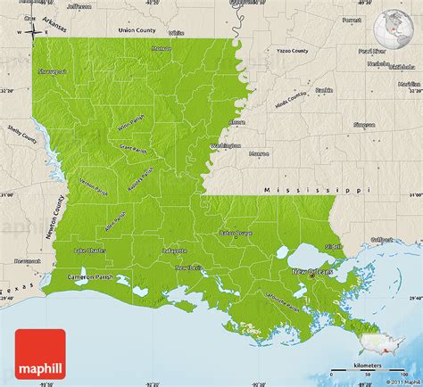 Physical Map Of Louisiana Shaded Relief Outside