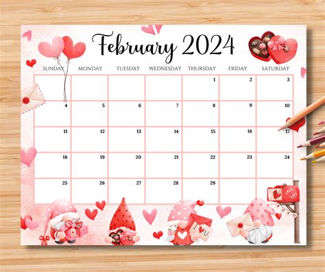February Printable Calendar 2024 Cute Caryn Cthrine