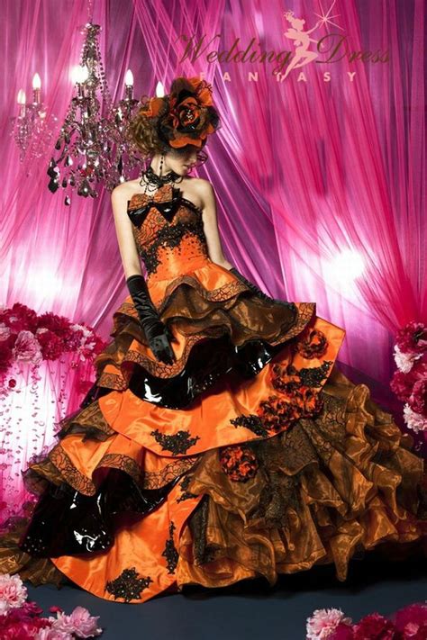 Gorgeous Halloween Wedding Dress In Orange And Black In 2020