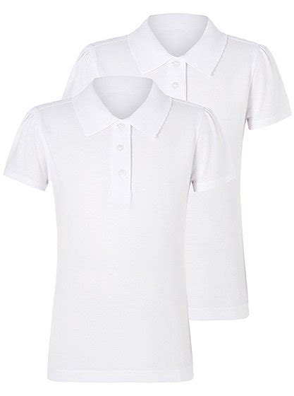 Girls School 2 Pack Scallop Stain Resistant Polo Shirts White