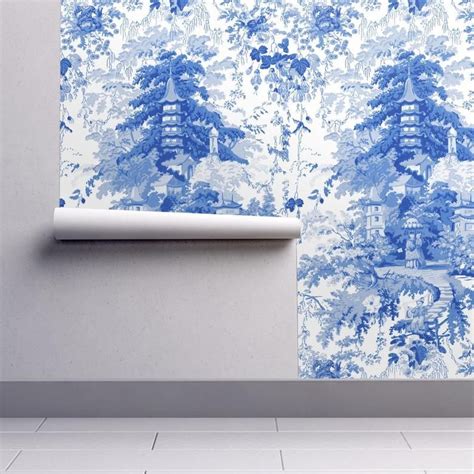 Chinoiserie Wallpaper Willow Blue White By Etsy Chinoiserie