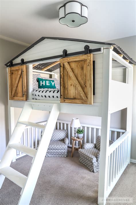 This loft bunk bed has room for three to sleep, though you can arrange it however you see fit. How To Build A DIY Sliding Barn Door Loft Bed Full Size