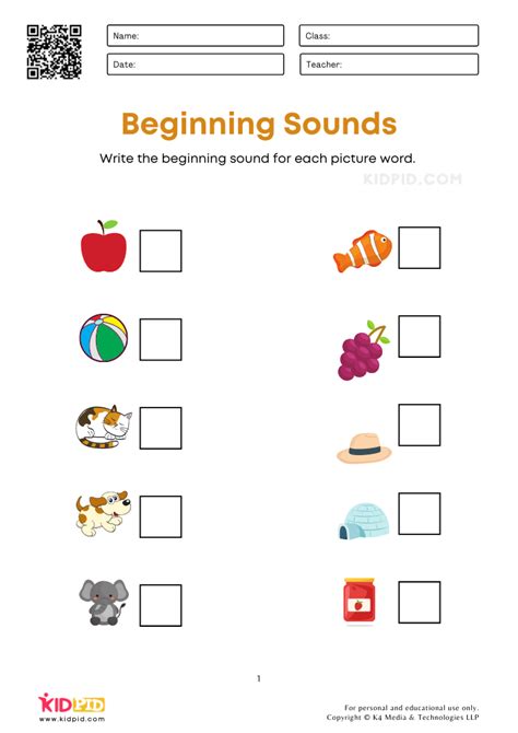 Beginning Sound Worksheet For Kids