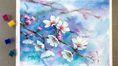 Cherry Blossoms Watercolor Painting Tutorial Step By Step Youtube