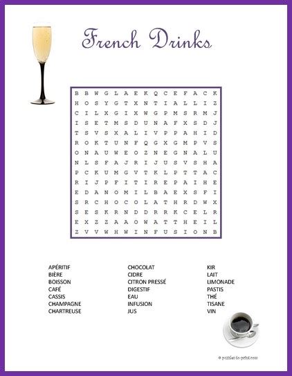 French Drinks Word Search Puzzle