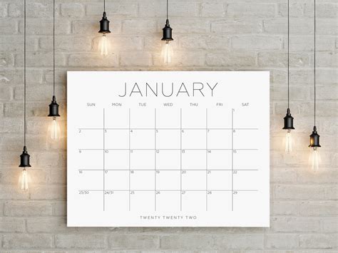 2022 Printable Calendar Monthly Calendar 2022 Big Wall Etsy