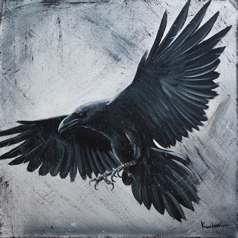 Black Raven Flying Painting Print Bird Animal Home Decor Etsy