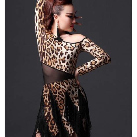 Womens Blue Brown Leopard Zebra Tassels Latin Dance Dresses Samba Chacha Rumba Dance Dresses M Xl