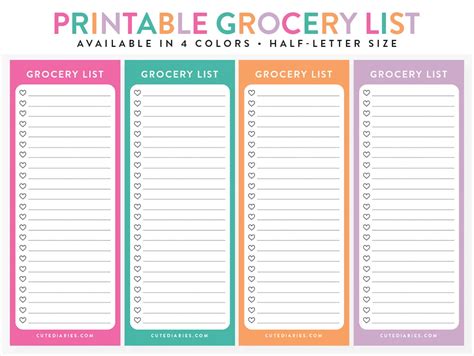 Cute Free Printable Grocery Lists