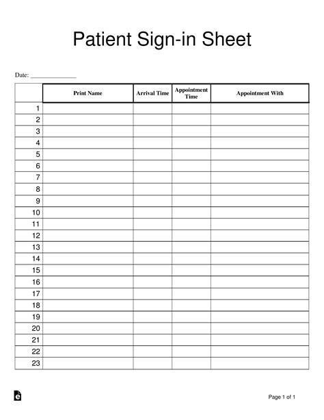 Free Printable Patient Sign In Sheet Template
