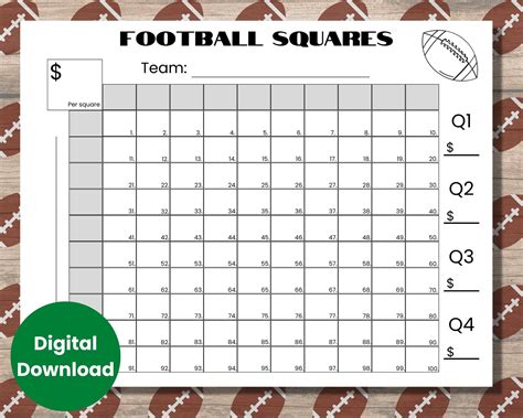 Football Squares Game Printable Football Fundraiser Football Etsy
