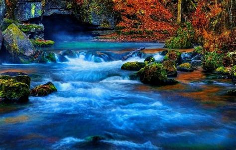Blue Creek In Autumn Countryside Autumn Water Nature Creek Blue