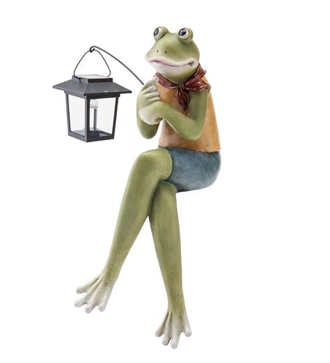 Indooroutdoor Sitting Frog Sculpture With Solar Lantern Animal Décor