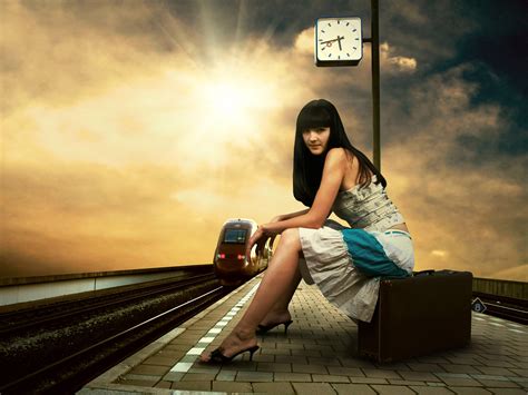 Wallpaper Girl Station Train Station Hd Widescreen High Definition Fullscreen