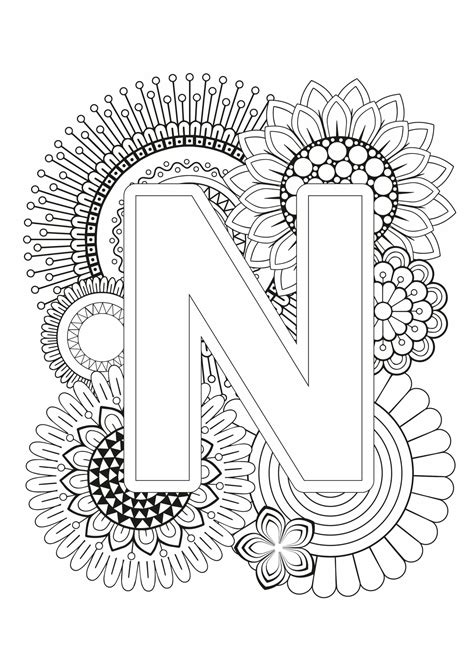 Mandala Letter N Coloring Page Download Print Now