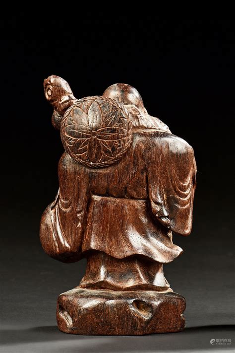 51bidlive Aloe Wood Carved Maitreya Buddha Standing Figure