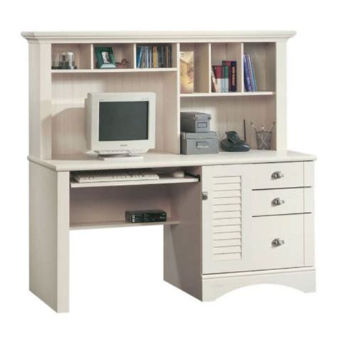 Sauder Harbor View Computer Desk With Hutch Antiqued White Home