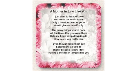 pink floral mother in law poem drink coaster