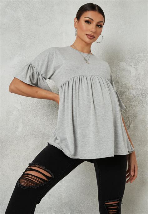 Grey Frill Sleeve Maternity Smock Top Missguided