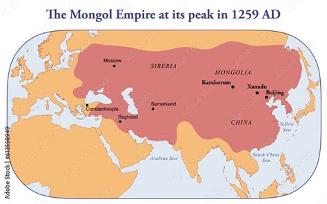 Map Of The Mongol Empire At Its Peak In 1279 Ad Stock Illustration