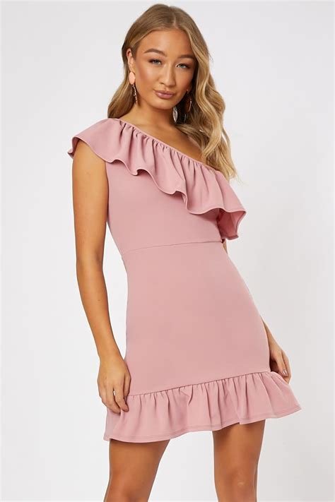 Blush Pink One Shoulder Ruffle Mini Dress In The Style Ireland