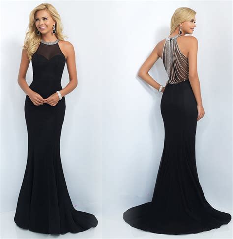 Stunning New Black Prom Dresses 2016 O Neck Sleeveless Floor Length