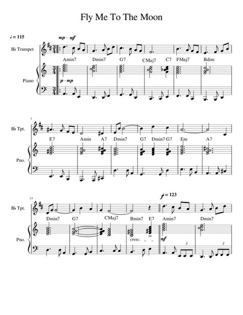 Fly Me To The Moon Sheet Music For Piano Trumpet In B Flat Solo