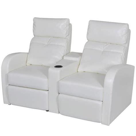 2 Seater Home Theater Recliner Sofa White Faux Leather