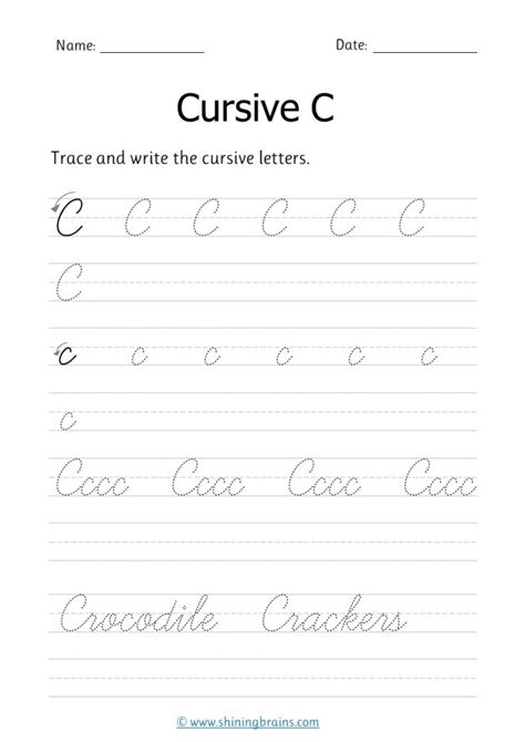 Cursive C Free Cursive Writing Worksheet For Small And Capital C Practice