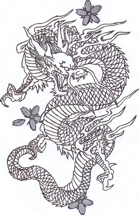 A Drawing Of A Dragon With Flowers On It