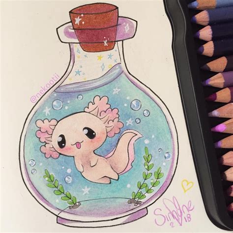Little Axolotl In A Bottle C With Images Cute Kawaii Drawings