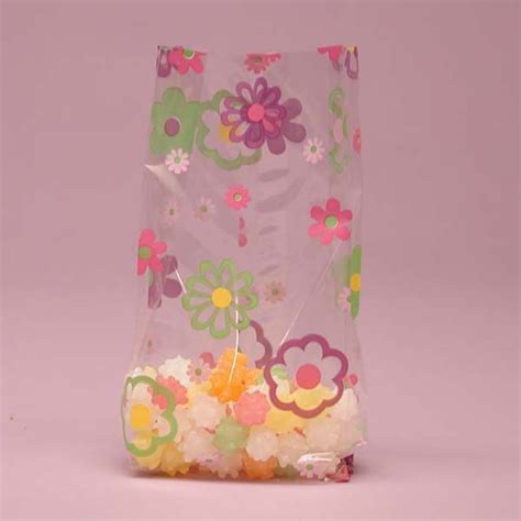 25 Purple Pink White And Green Flower Cellophane Bag Party Favors