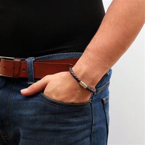 Mens Personalised Clasp Plaited Leather Bracelet Hurleyburley