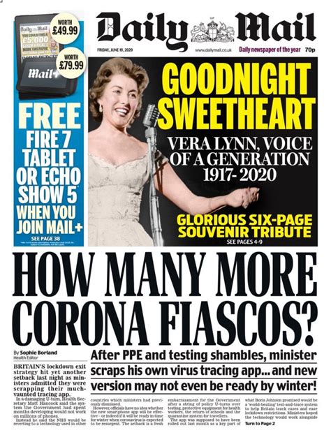 daily mail front page 19th of june 2020 tomorrow s papers today