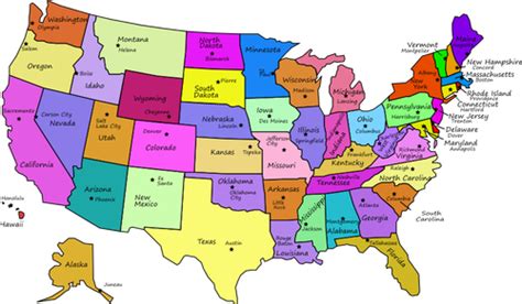 Vereinigten Staaten Karte Mit Hauptstädten Public Domain Vektoren